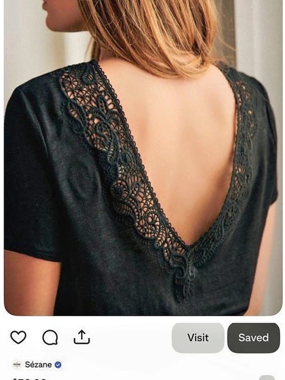 Sézane Cassiopée T-Shirt Black Lace Trim Blouse Size Large